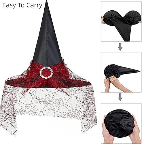 Miniatura 7 de Sombreros de bruja para mujer, sombreros de bruja negros de Halloween, disfraz de Halloween y decoración de sombrero de cosplay, regalos de fiesta
