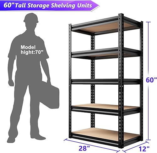 Miniatura 3 de REIBII Estantes de almacenamiento de 5 niveles para garaje, estantes de metal, estantería de almacenamiento de garaje, unidad de carga de 1550