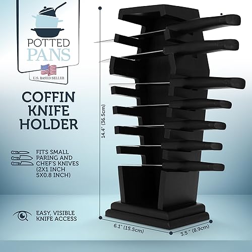 Miniatura 3 de Potted Pans Soporte gótico para cuchillos de cocina  espeluznante 7 hojas gótico decoración de cocina  Cosas góticas de madera ataúd Halloween