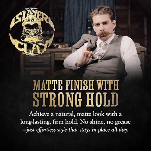 Miniatura 5 de Death Grip - Arcilla para el cabello para hombres, arcilla orgánica de retención media de 2 onzas, como crema de pomada o gel, sin brillo y no