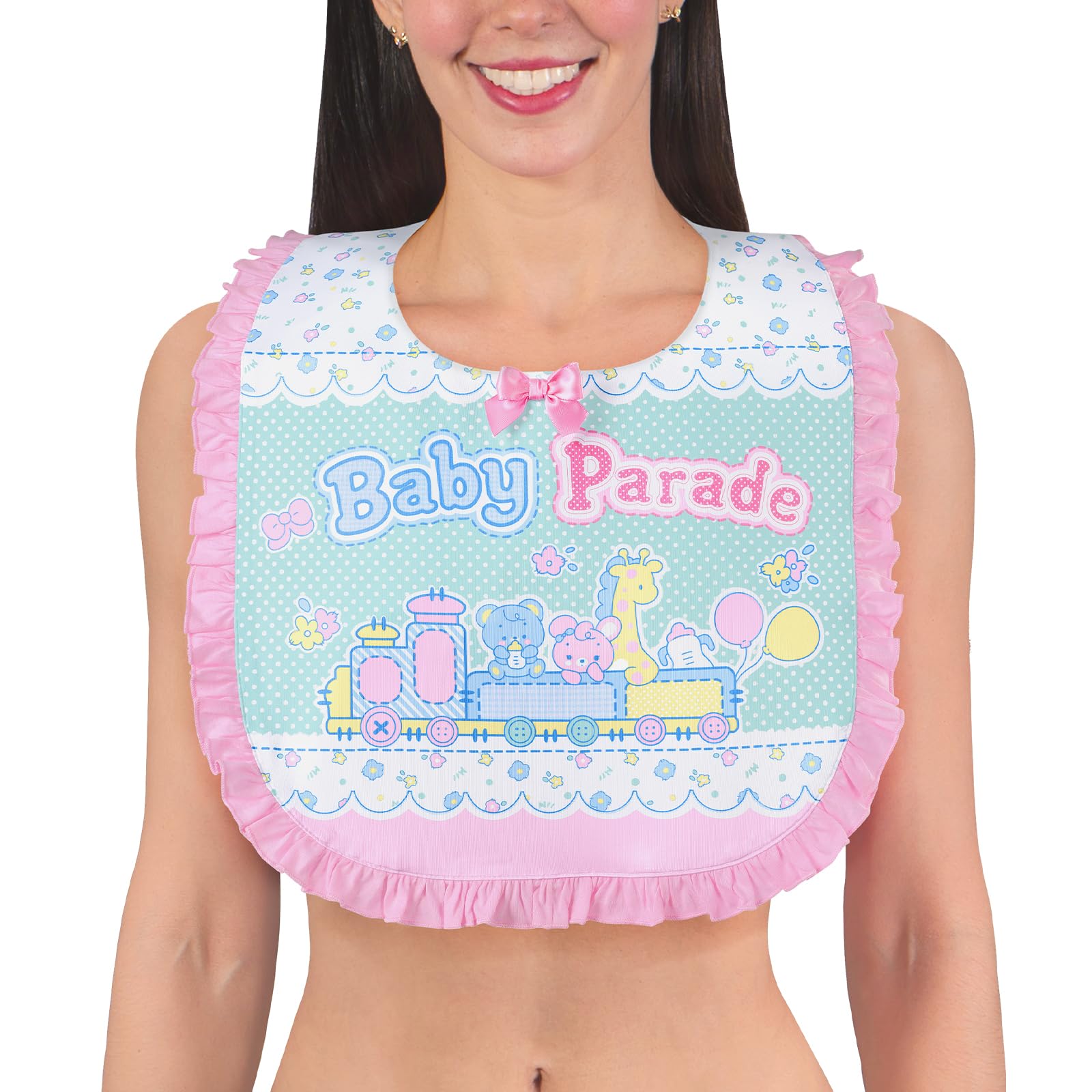LittleForBig Baby Parade Silky Ruffle Hook & Loop Closure Big Adult Bib