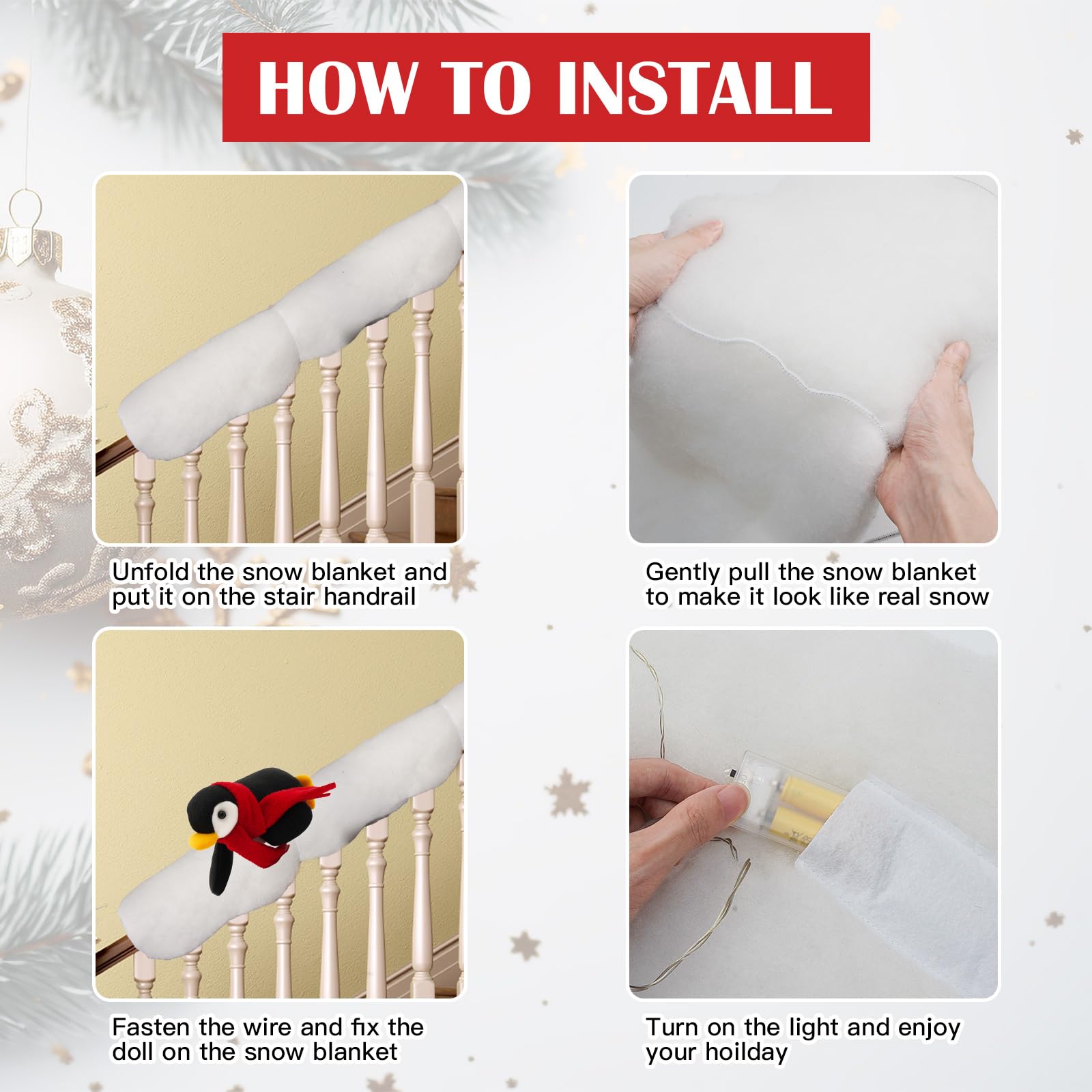 Décorations Noël En Peluche Pour Escalier - Set Pingouin, Père Noël, Bonhomme De Neige - Neige Artificielle Incluse - 11