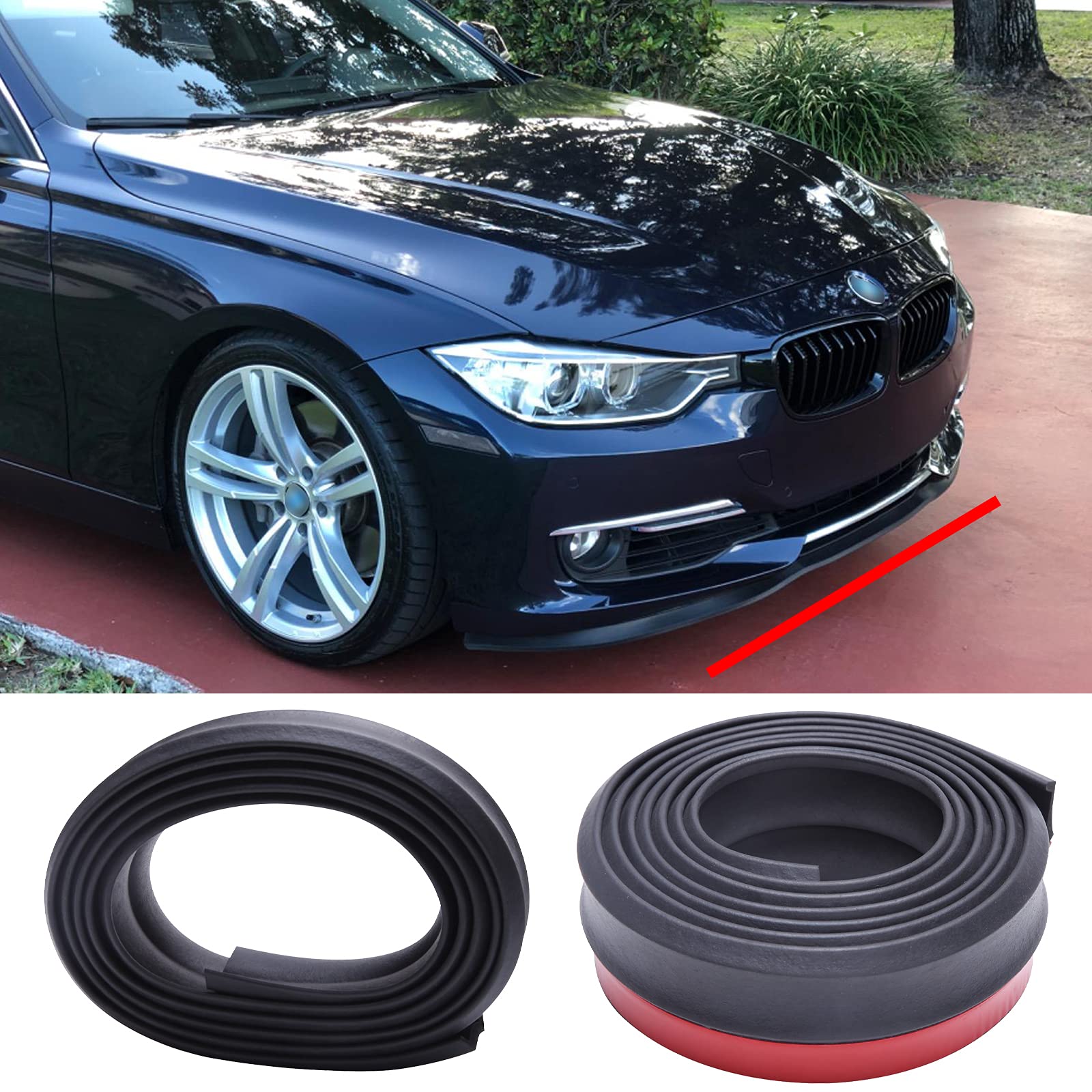 JMTBNO Protezione Paraurti per Auto Spoiler Auto 2.5m Protezione Paraurti Universale Strisce Adesive Lip Splitter Striscia di Gomma Spoiler Corpo Gonna Labbro Dell'auto Adesivo per Auto Camion SUV