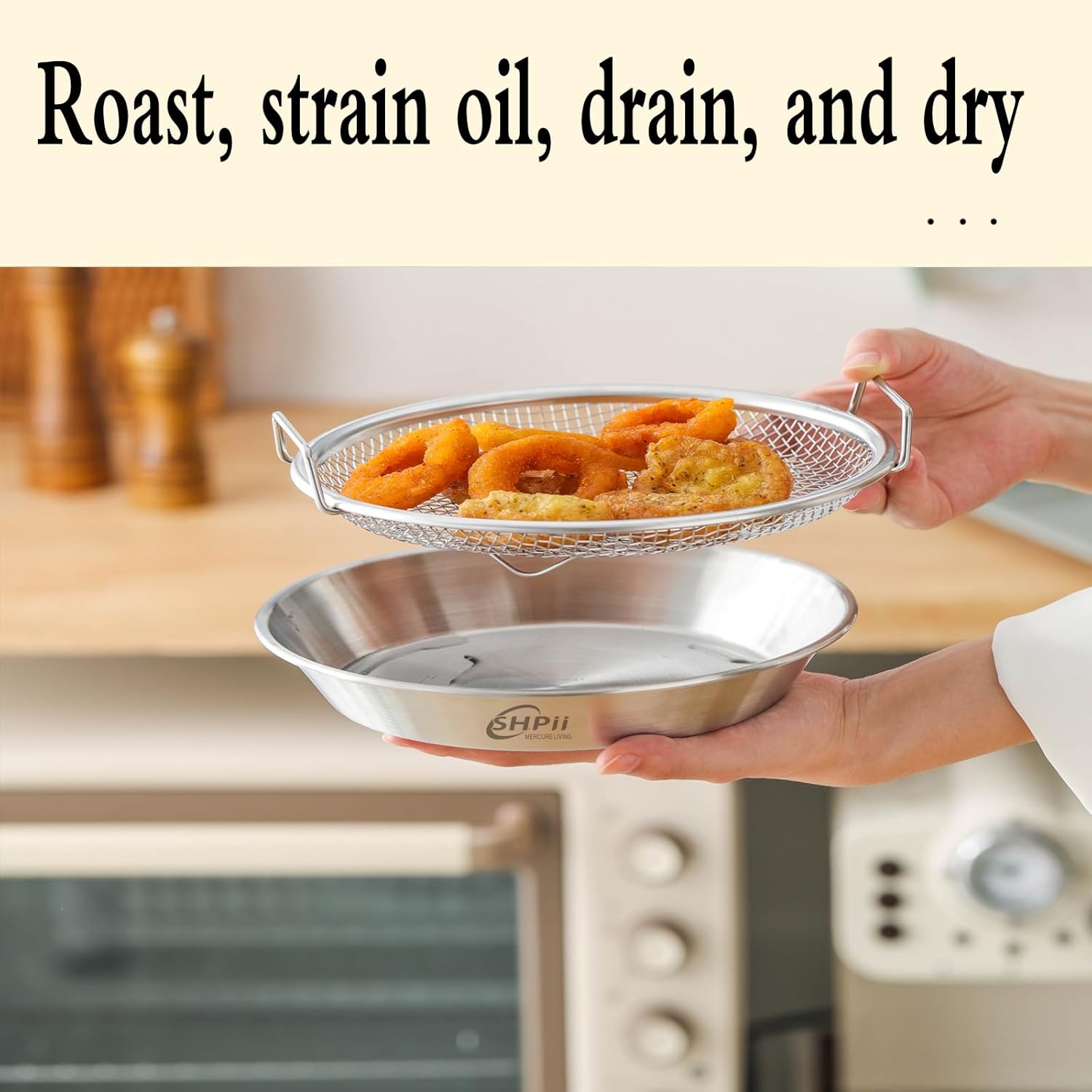 Stainless Steel Mesh Tray Set with Drip Tray, Air Fryer Basket and Tray, Grill Prep Tool, Fruit Serving Tray (8.7 inch)