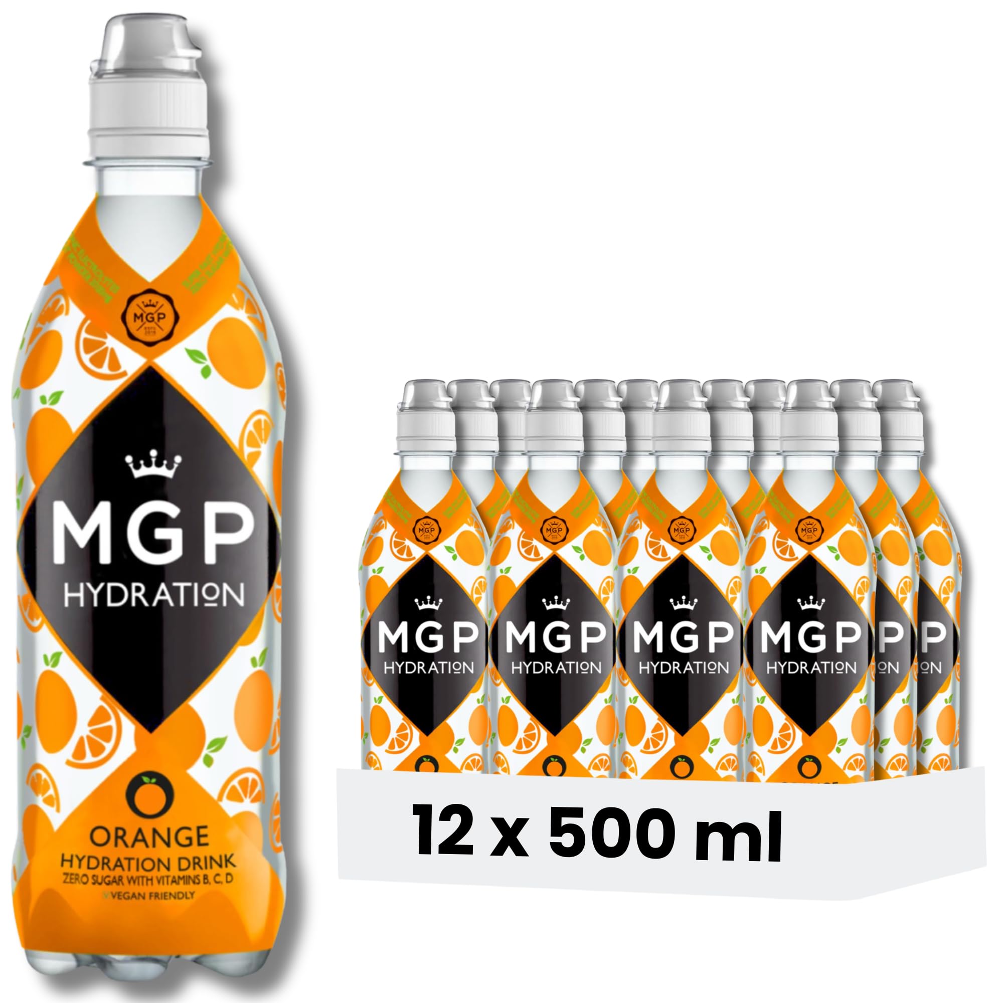 MGP Sugar Free Hydration Drink With Essential Vitamins, Pack of 12, Sports Recovery Electrolytes, Low Carbs, Fat & Gluten Free, Vegan Friendly, Vitamin C, B3, B5, B1, B6, B12, D3 Supplement, Orange