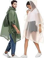 Vista 44 de Paquete de 2 ponchos de lluvia para adultos, reutilizables, impermeables, de supervivencia, emergencia, resistente, con capucha con cordón Azul