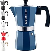 Vista 1 de GROSCHE Milano Cafetera Moka para estufa, para 9 tazas de café expreso, de 15.2 onzas, azul. Cafetera de estufa Moka, espresso italiano, greca