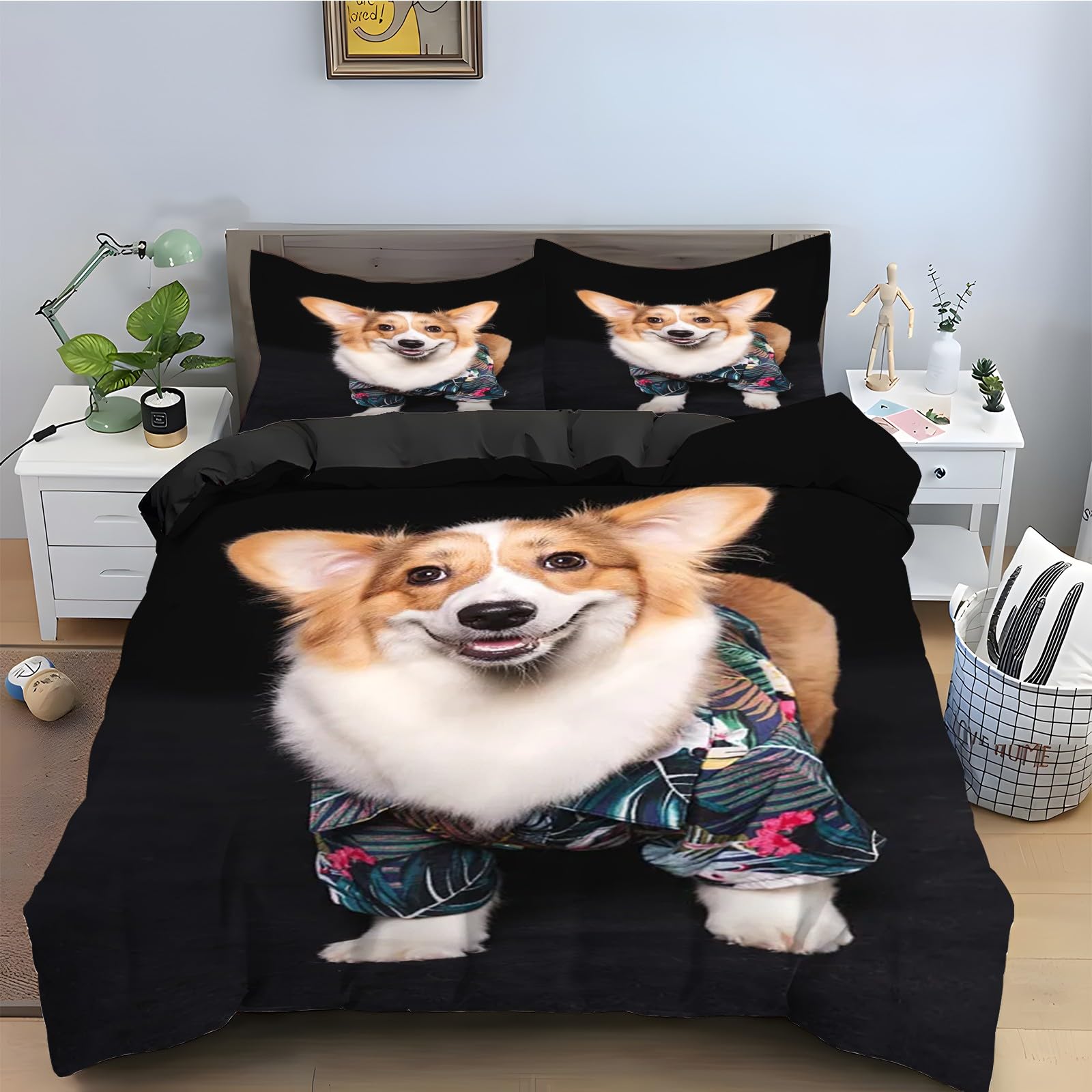 Housse de Couette 220x240 Corgi Parure de Lit Idéale pour une Chambre Cosy et Chaleureuse