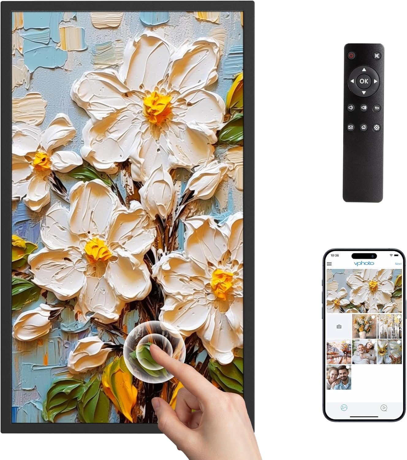 Dragon Touch Large Digital Picture Frame 21.5 inch Black Touch Screen WiFi Digital Photo Frame Display, 32GB Storage, Auto-Rotate, Share Photos via