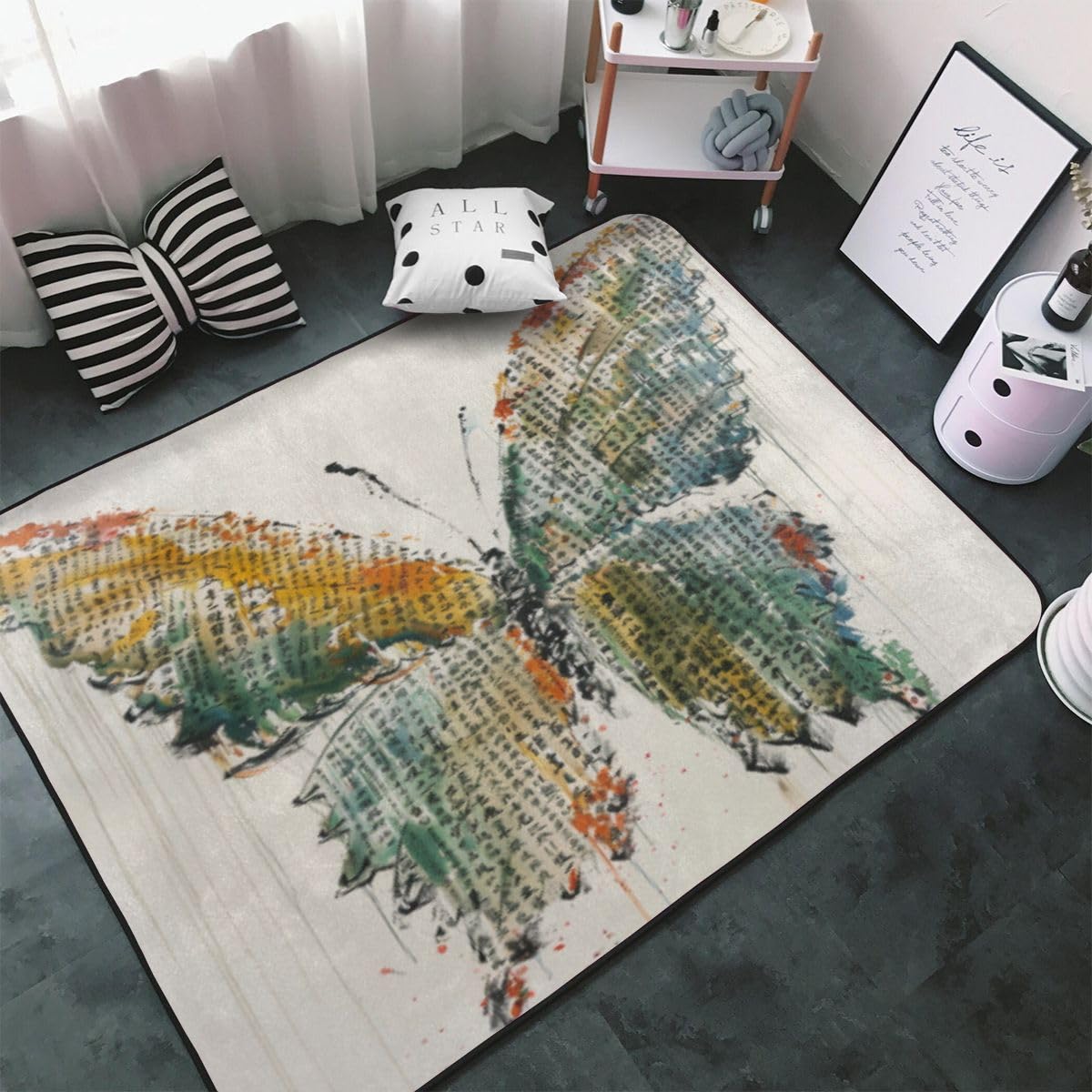 Tapis papillon de dessin animé lavable et tapis d'extérieur 50x80