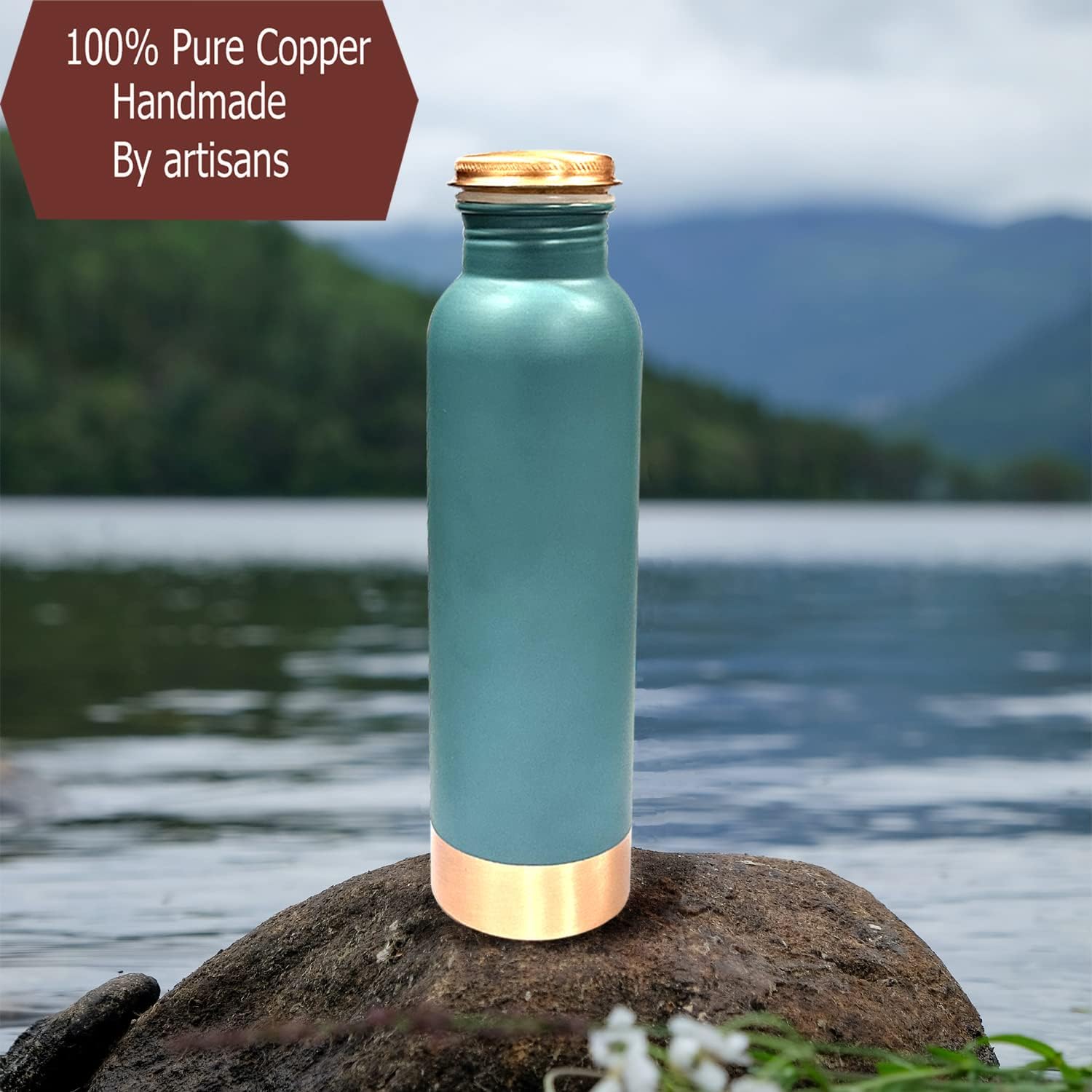 Perilla Home Copper Water Bottle 20.29 Oz Leak Proof 100% Pure - Ayurvedic Copper Vessel - Drink More Water And Enjoy The Health Benefits Immediately - For Gym,Yoga Bottle (Plain Pie Green) - Image 3