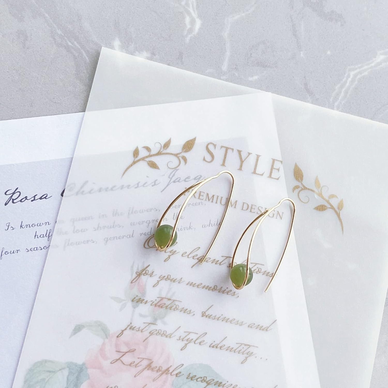 Natural Hetian Jade Earrings for Women, Dainty Lucky Green Real Jade Charm Pendant Jewelry Studs, Handmade Ear Stud Earrings for Mom Lover Her (14K Gold Filled) - Image 6