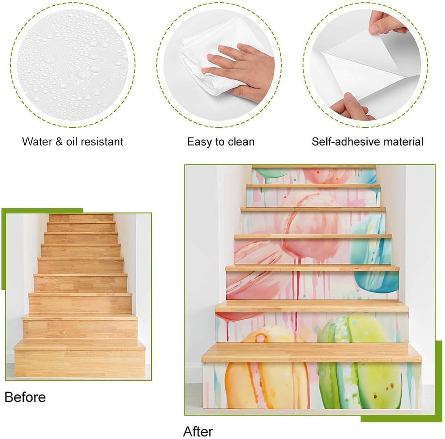 Macaron Sweet Biscuit Cake Stairs Stickers Self Adhesive Stair Riser Decals Staircase Murals Wall Stickers Decor 2 Set