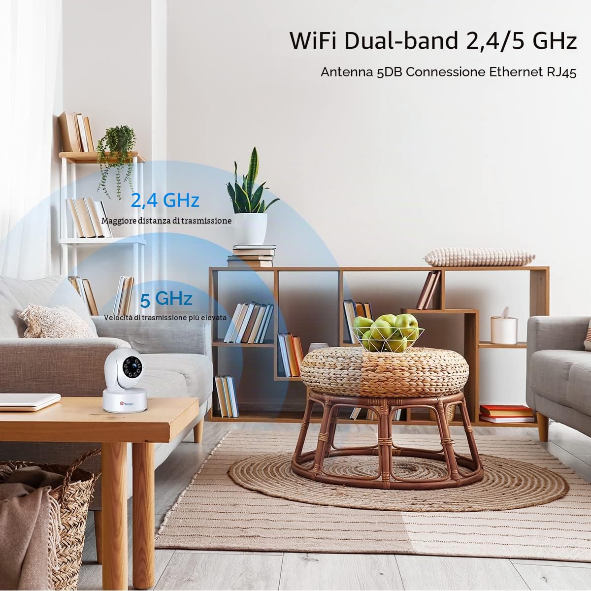 Ctronics 2.5K 4MP Telecamera Interno WiFi 2.4/5GHz, PC e Smartphone | PTZ 355°/120,8 Posizioni Preimpostate, Tracciamento Intelligente, Visione Notturna a Colori, Audio Bidirezionale, (2 Pezzi)