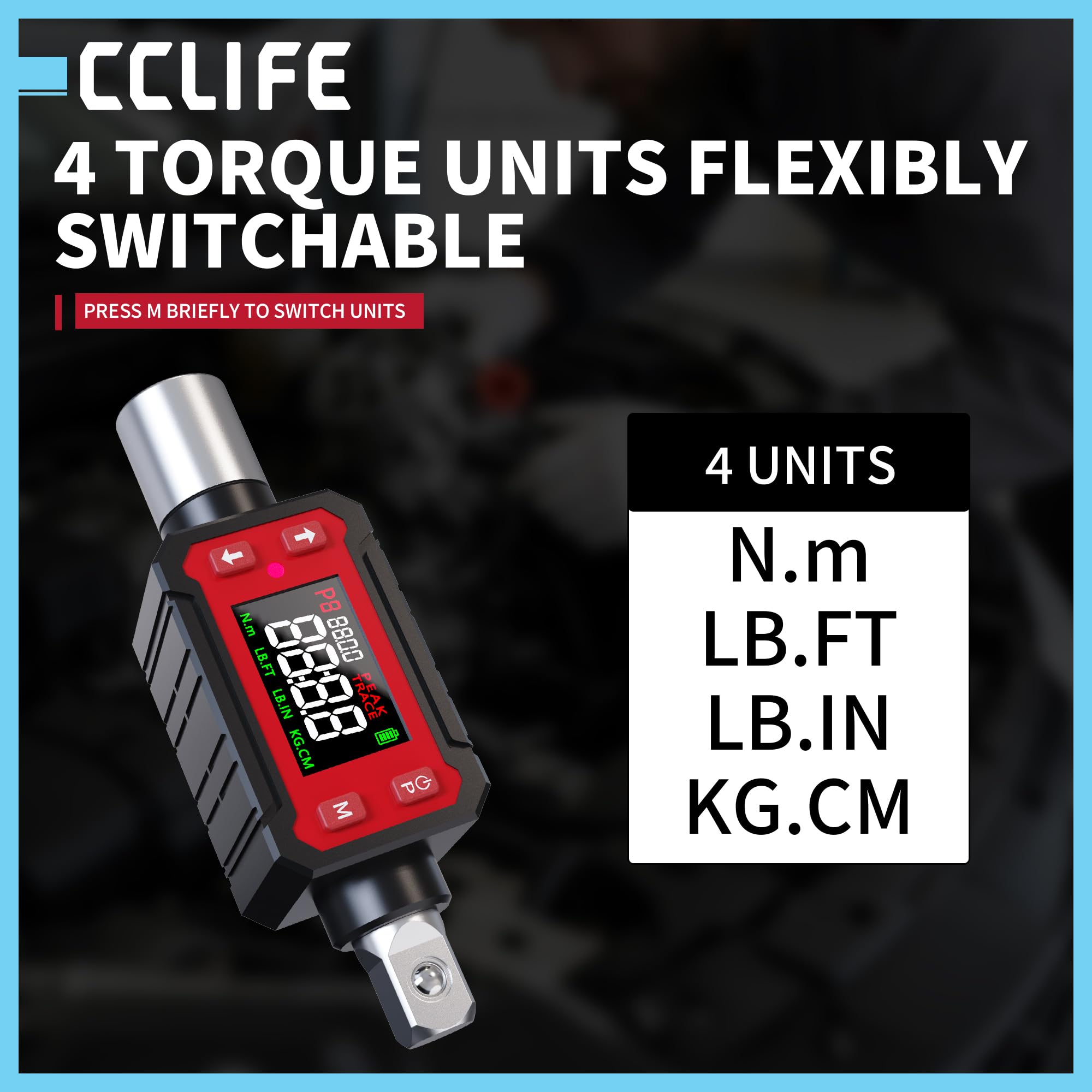 CCLIFE Digitaler Drehmomentadapter 1/2 Zoll 10N.m-200N.m LED Display