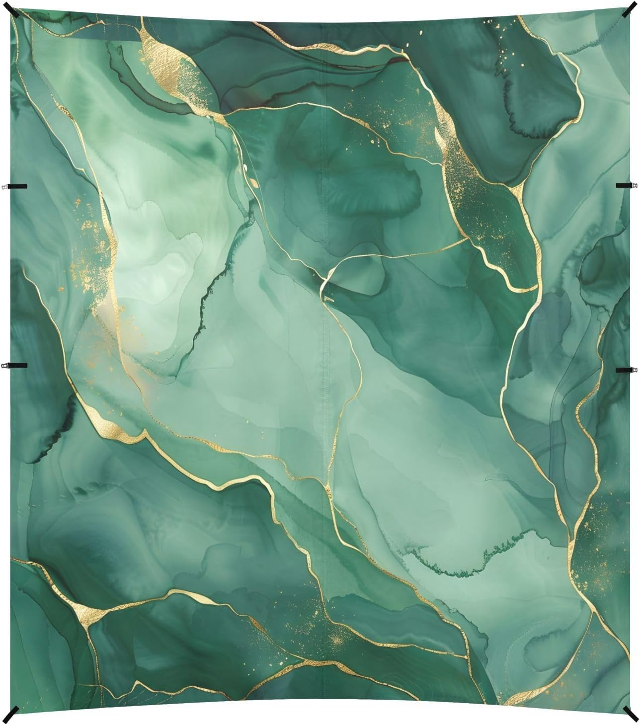 ALAZA Green Marble W/Gold Line Beach Tent Sun Shelter UPF50+ Protection Beach Shade Canopy w/ 4 Sandbags for Outdoor Camping, Fishing, Backyard Fun, Picnic, 10x9 ft