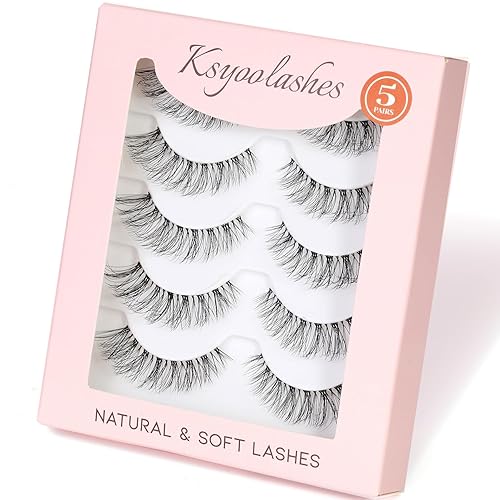 KSYOO Pestañas de tira natural con banda transparente, pestañas rizadas en D de ojo de gato de 0.31 a 0.59 pulgadas que parecen extensiones,