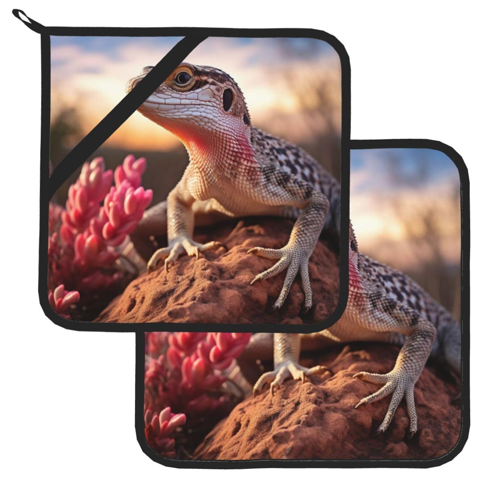Pot Holder Set of 2 Heat Resistant Potholders White Lizard Pot Holders Non Slip Kitchen Trivets Cooking Hot Potholder Washable Oven Mitts Oven Hot Pads for Kitchen Baking BBQ