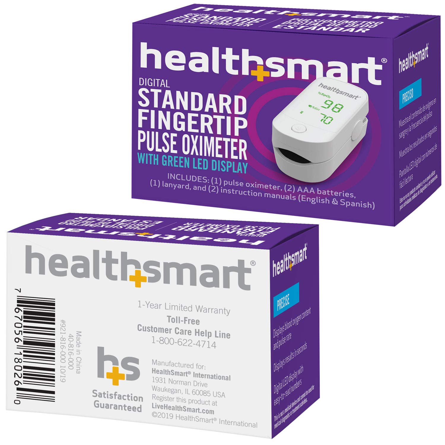 HealthSmart Pulse Oximeter for Fingertip That Displays Blood Oxygen Saturation Content, Pulse Rate and Pulse Bar with LED Display, Accurate and Reliable, Green LED Display : Industrial & Scientific