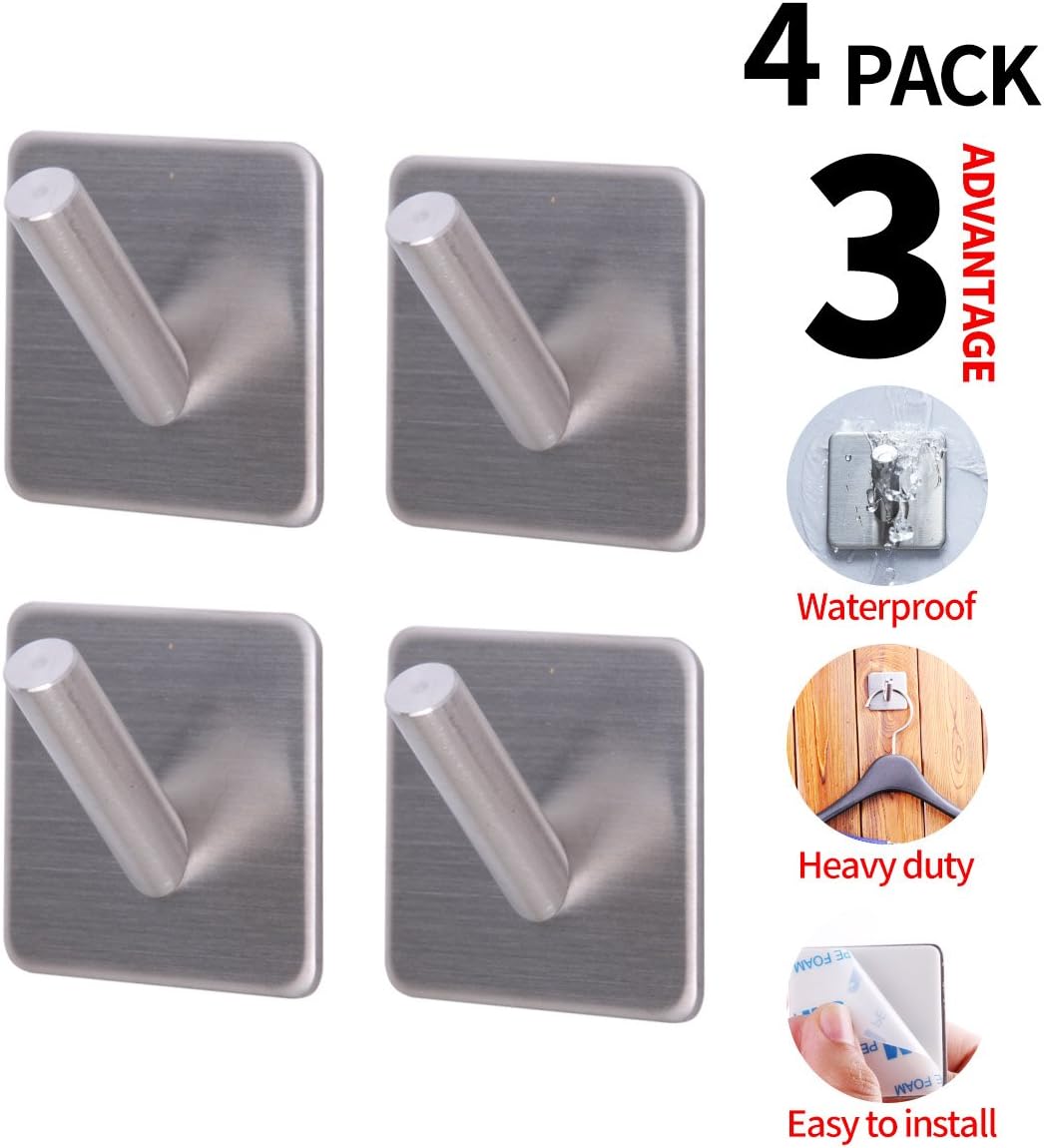 Bathroom Hooks Adhesive Hooks Clothes Hook Max 8kg Self Adhesive Hooks Stainless Self Adhesive Kitchen Durable Bedroom Bathroom Waterproof Sturdy Rust Protection Pack of 4