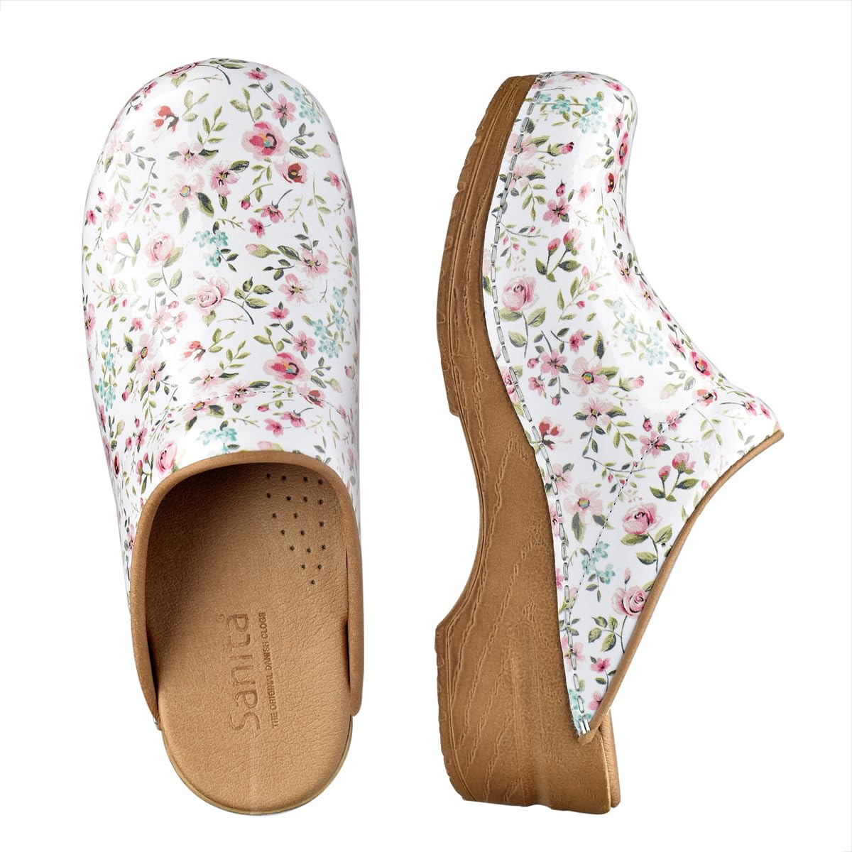 Sanita Illo Open Clog, Patent Leather, Original Handmade, Flexible Leather Clogs for Women, Anatomically Shaped Foot Bed with Soft Foam