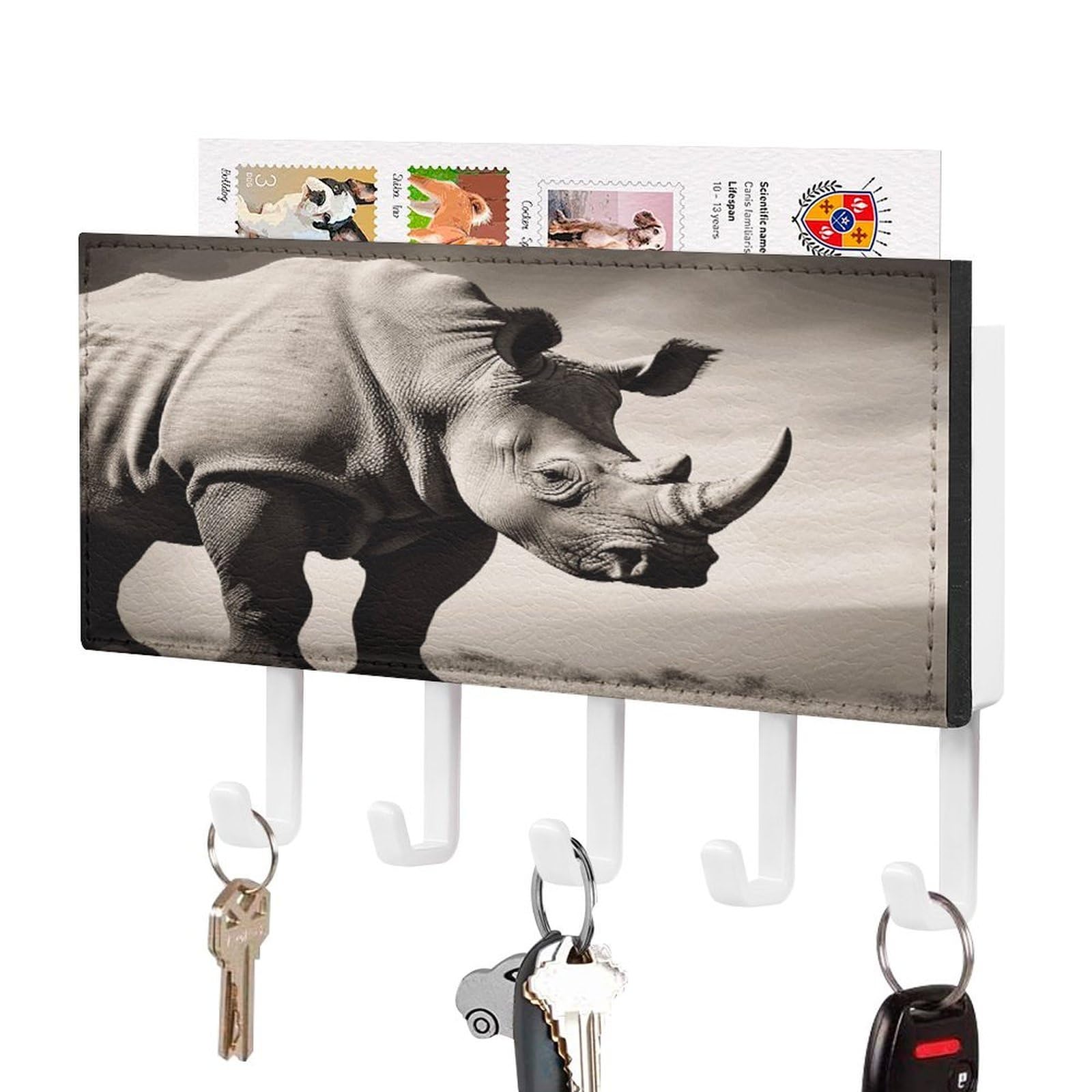 Fekiloot White-Style South Africa Animal Key Holder Wall Mount Decorative Key And Mail Holder Pu Key Rack With 5 Hooks Key Hanger Organizer Decorative Home Decor For Wall For Entryway Office Living Room