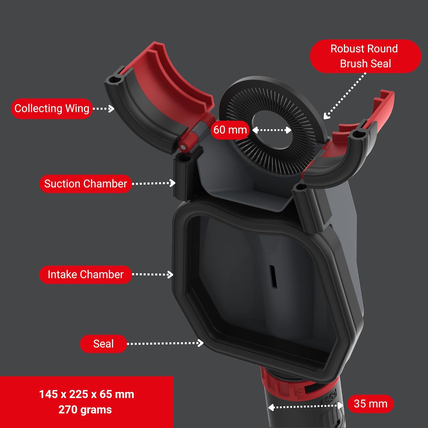 Starmix Bohrfixx 60 Plus - Dust-Free Collector for Drilling, Chiseling, Grinding from 1/2"/12mm to 2-3/8"/60mm Diameter - Expandable for Large Diameter Dust Collection - Power Tool Attachment, 103570