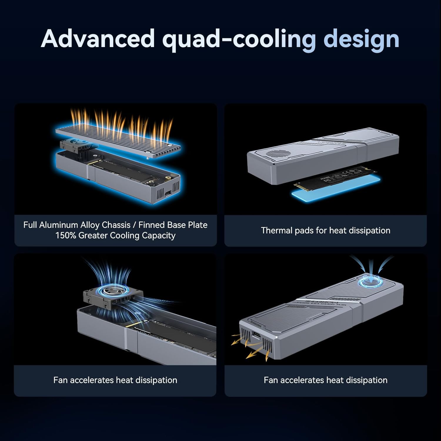 MOREFINE 80Gbps M.2 NVMe SSD Enclosure with Cooling Fan, Aluminium Alloy Enclosure Compatible with Thunderbolt 5/4/3/USB4, Support PCIe M.2 SSD up to 8TB