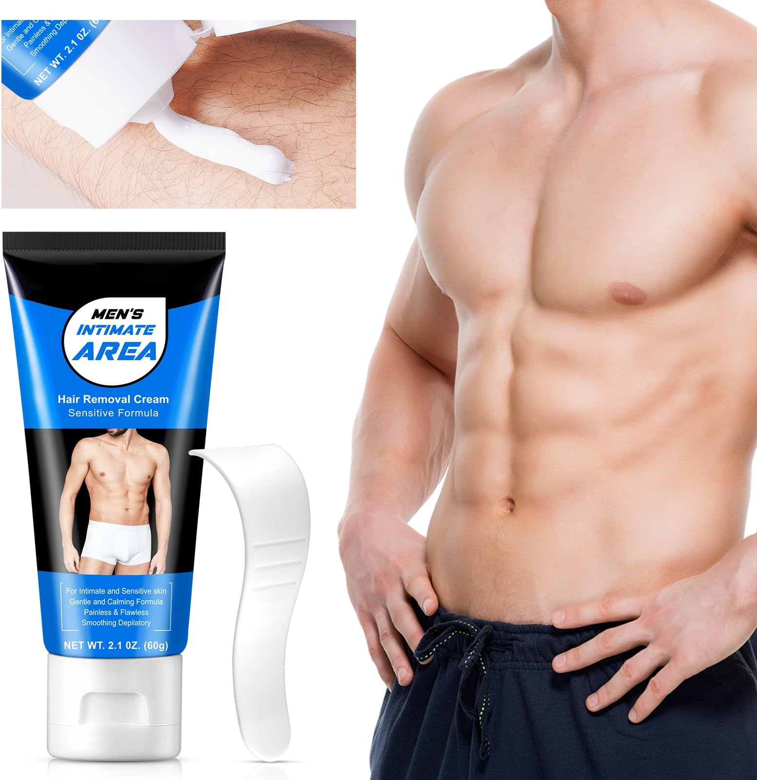 Intimate Hair Removal Cream - Painless, Suitable for All Sensitive Skin, Men's Body Hair Removal (3.03oz)