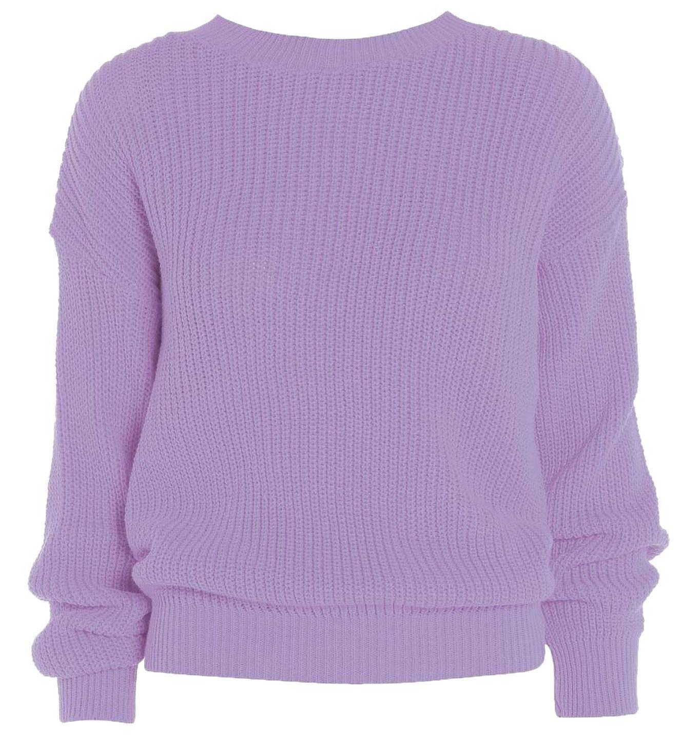 An Direct Women's Lilac Oversized Fishnet Knitted Baggy Chunky Jumper Loose Sweater Top (, 20-22)