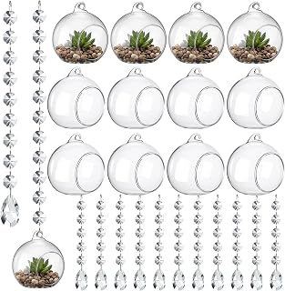56 Pcs 3.15'' Hanging Glass Tealight Holder Globe with K9 Crystal Garland Strands,Teardrop Pendant Hanging Tealight Candle Holder Orbs Air Plant for Wedding Centerpiece Party Decor (Clear)