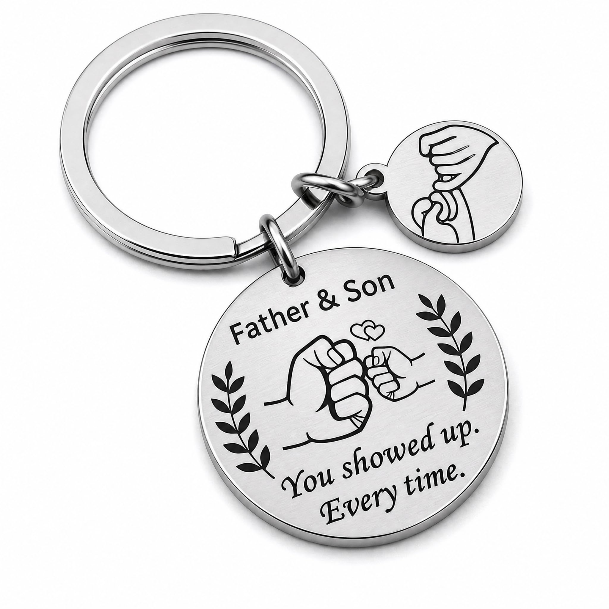 Pluvikon Father and Son Dad Keyring, Engraved Stainless Steel Father’s Day Gifts from Son, Daddy Keychain with Fist Bump Design, Meaningful Birthday Christmas Daddy Keychain Gift
