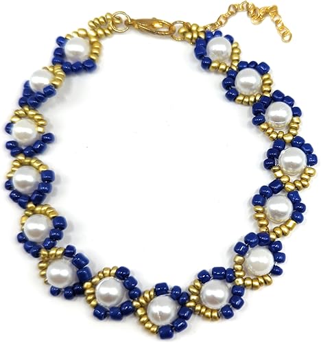 Elegante brazalete para dama hecho a mano de perlas fantasia y cuentas de vidrio de 8" de largo, ideal para regalo, se envía empaque según muestra.