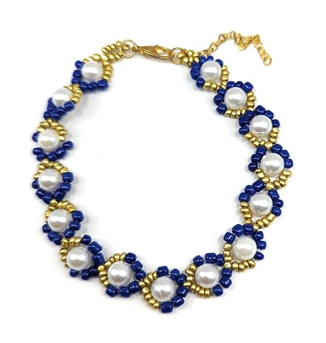 Elegante brazalete para dama hecho a mano de perlas fantasia y cuentas de vidrio de 8" de largo, ideal para regalo, se envía empaque según muestra.