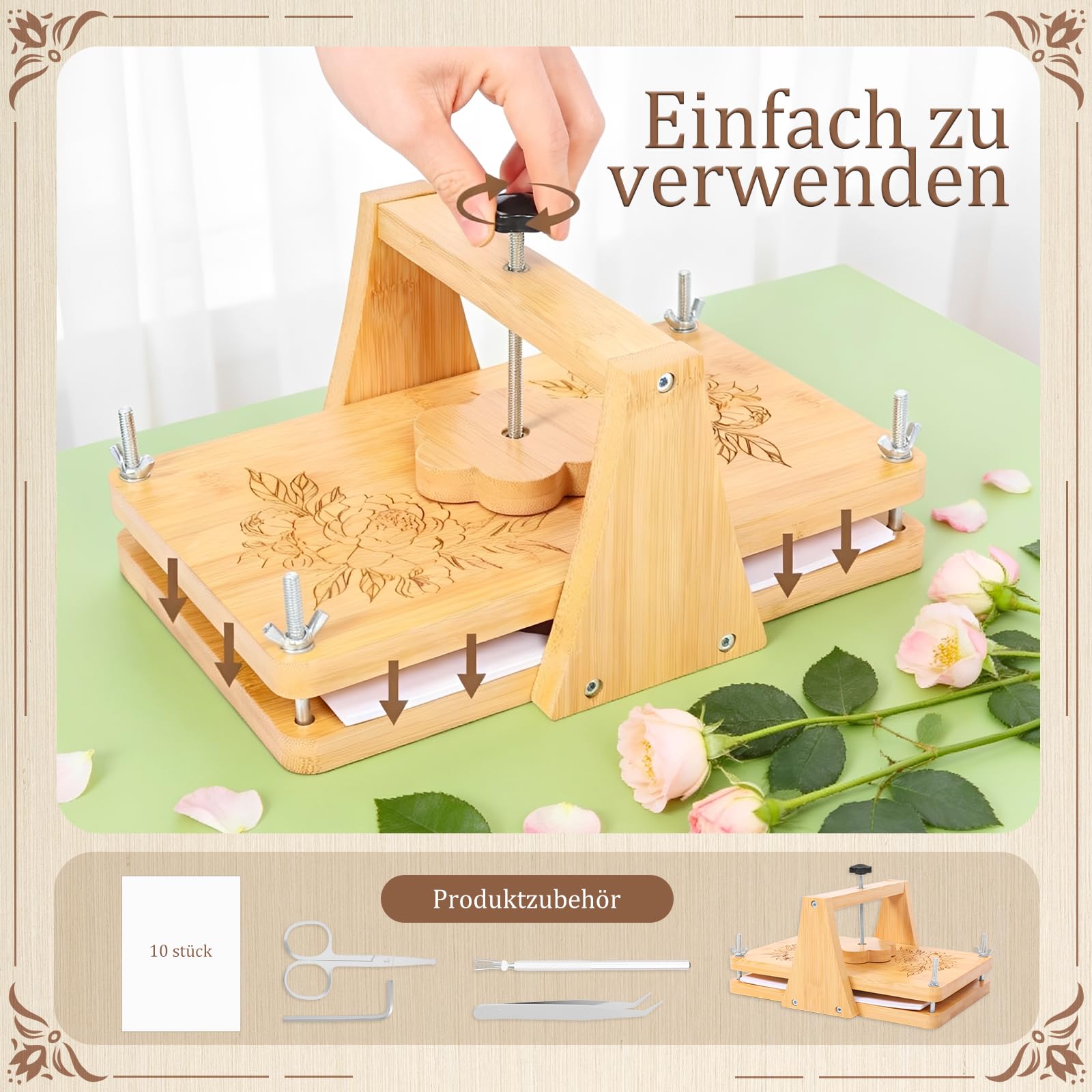 Großes Blumenpressen-Set,DIY-Blumenpress-Set aus Holz mit Zubehör für Getrocknete Blumen, Pflanzenproben, Hochzeiten, DIY-Handwerk, 27,9 x 17,8 cm