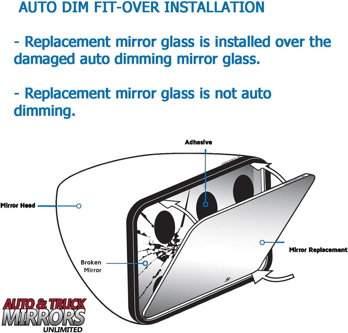 Mirror Glass Replacement + Silicone Adhesive for 2006-2008 Cadillac DTS Driver Side - Dim Fit Over - Signal Etch (2006 2007 2008 06 07 08)