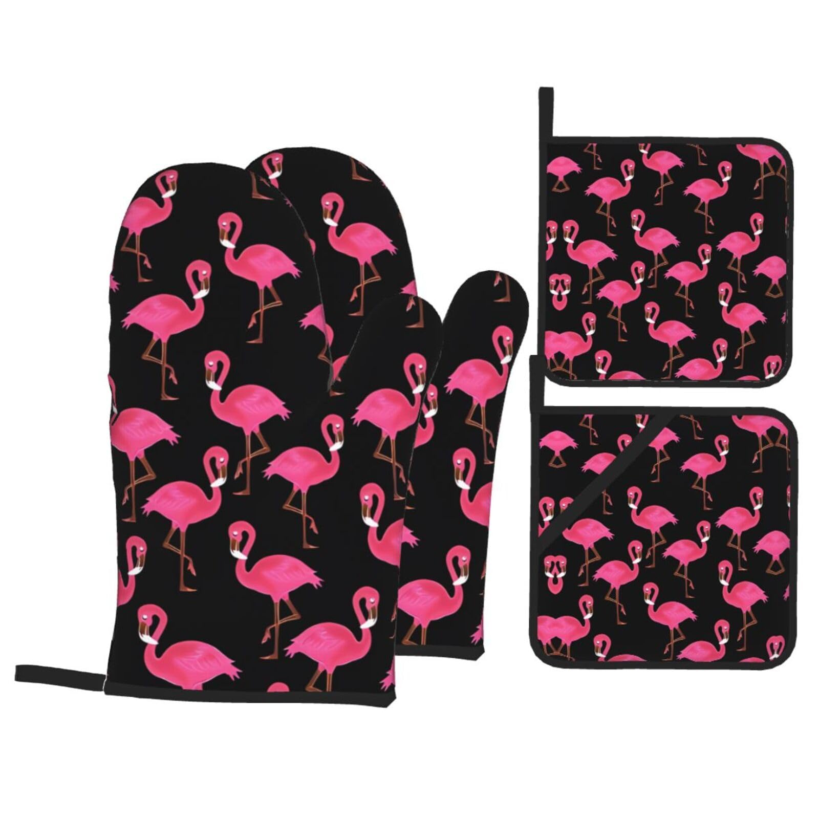HJFCZH Lovely Pink Flamingos Prints Kitchen Covers: Waterproof Oven Layers for Safe Cooking & Easy Cleanup - 4 Piece Heat Protection Set