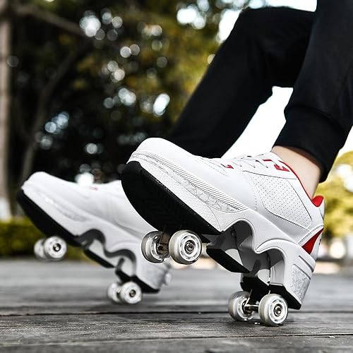 Miniatura 4 de Zapatos de patinaje para mujer, cuatro rondas, patines para niños que se convierten en patines de ruedas, zapatos ligeros para exteriores con ruedas
