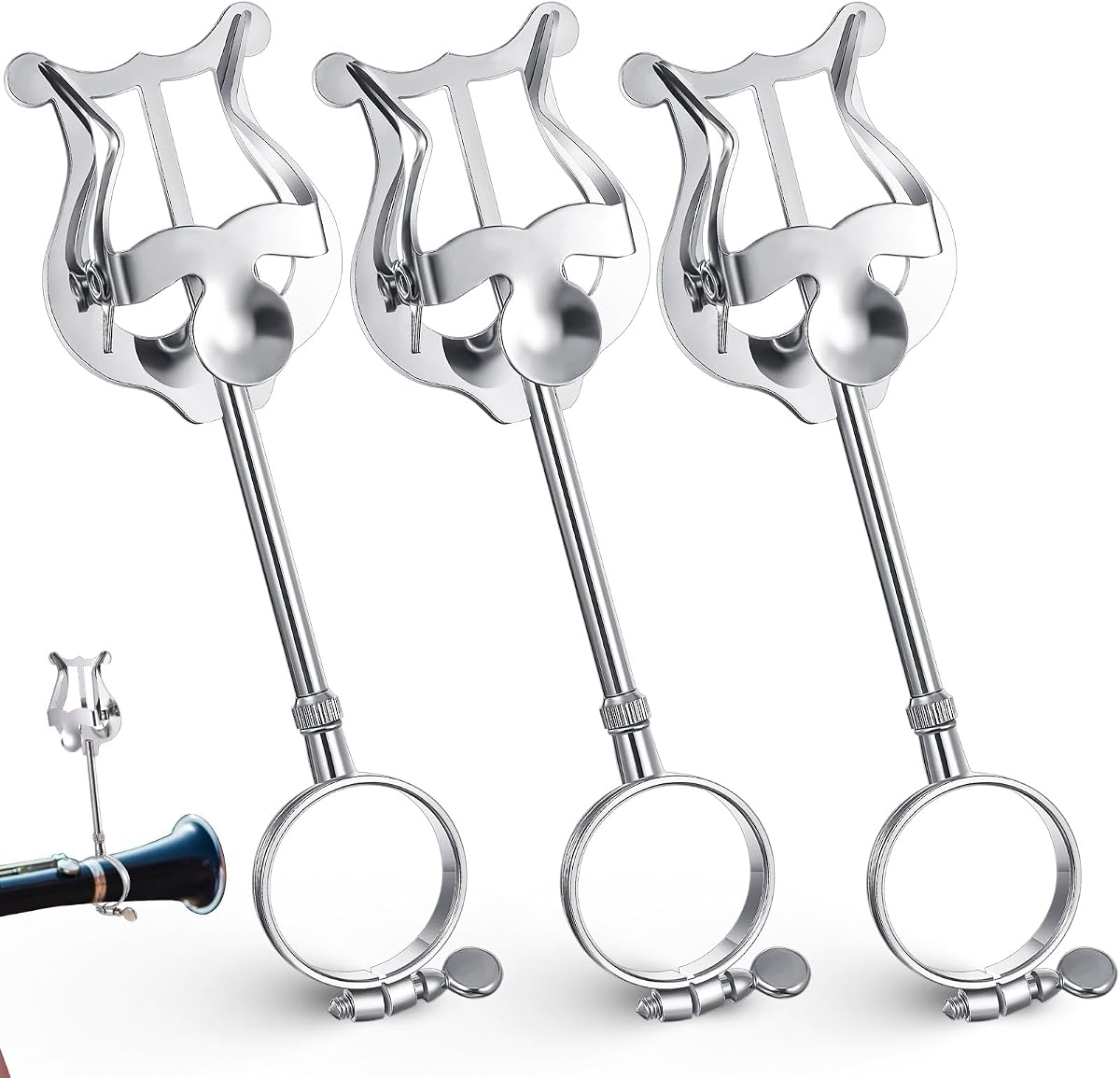 Boao 3 Pcs Trumpet Lyre Instrument Accessories Music Sheet Clip Trumpets Marching Clamp on Lyre for Music Holder Marching Band Instruments, Silver(Clarinet Oboe)