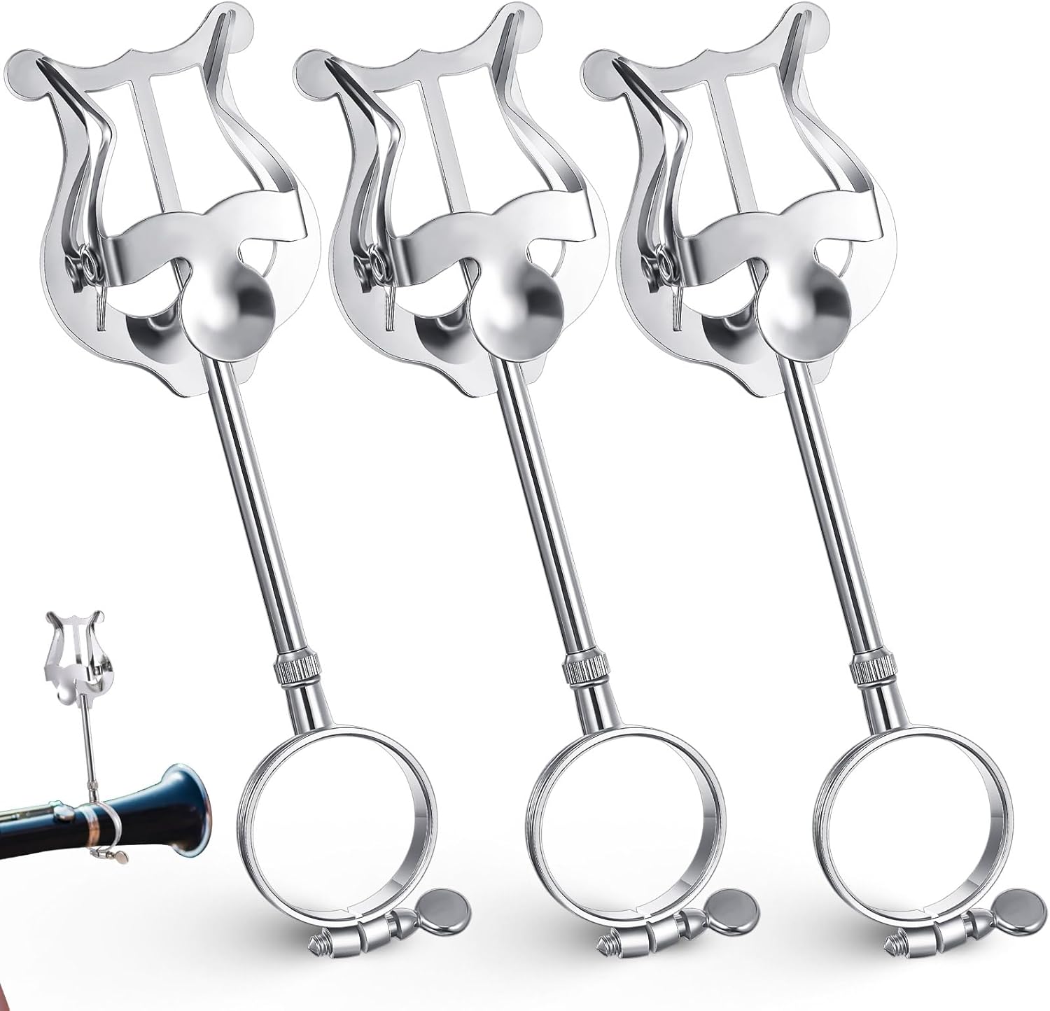 Boao 3 Pcs Trumpet Lyre Instrument Accessories Music Sheet Clip Trumpets Marching Clamp on Lyre for Music Holder Marching Band Instruments, Silver(Clarinet Oboe)