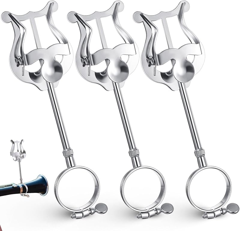 Boao 3 Pcs Trumpet Lyre Instrument Accessories Music Sheet Clip Trumpets Marching Clamp on Lyre for Music Holder Marching Band Instruments, Silver(Clarinet Oboe)