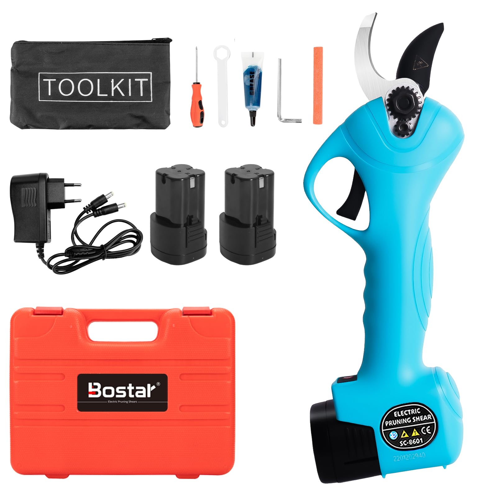 Bostar Tijera de Podar Electricas Cortador Eléctrico de Ramas Inalámbrica Profesional 16.8V Fuerte Hoja de Acero Dentro de 25MM para árboles Jardín (Azul)