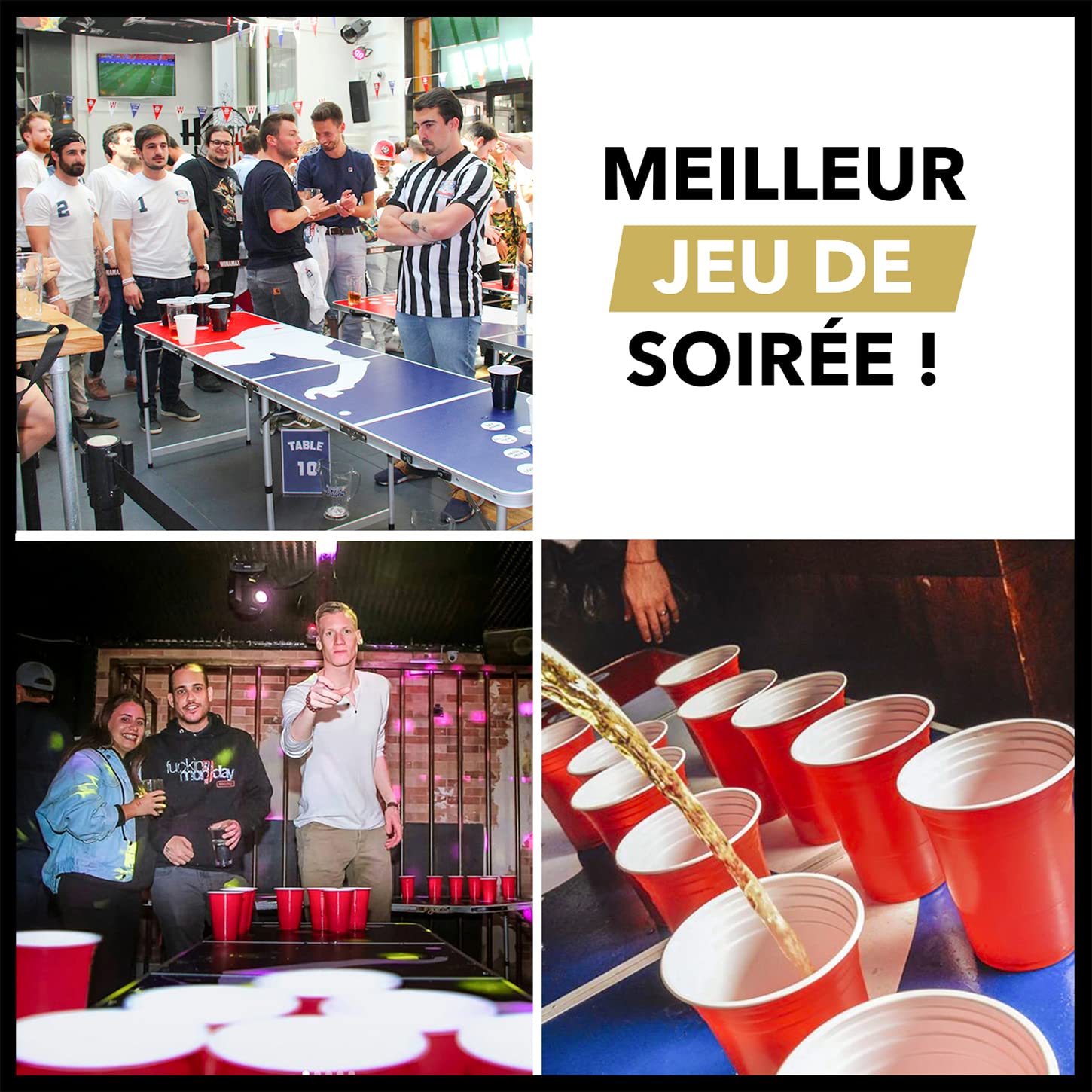 Beer Pong® - Table Beer Pong Officielle, Pliable et Transportable avec Revêtement Etanche Anti-Rayures - Homologuée pour Les Tournois de Biere Pong - Jeu d'alcool pour Soirée Fun Entre Potes