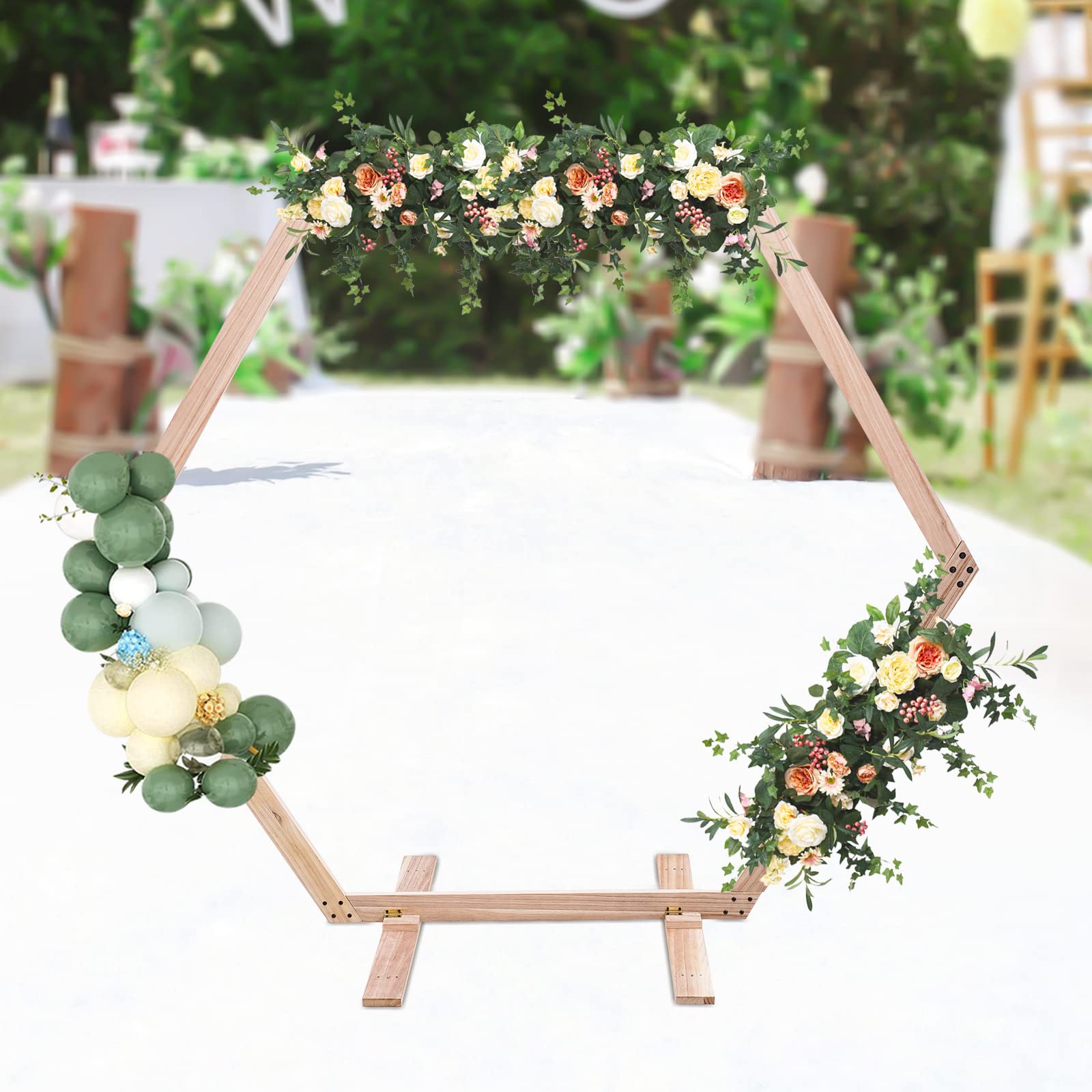 Holz Rosenbogen Hochzeitsbogen Hexagon, Sechseckiger Holzbogen Ballon Bogen Traubogen Hochzeit Hintergrund Stand, Ständer FüR Traubogen Hochzeit Party