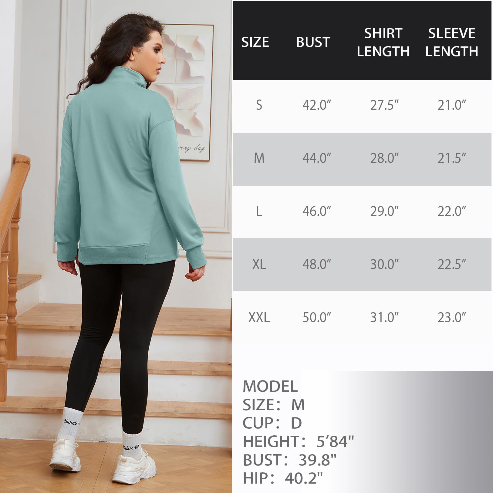 Bhome Umstands-Sweatshirt, halber Reißverschluss, aktives Umstandsshirt, langärmelig, mit Daumenlöchern und Taschen, Umstandspullover