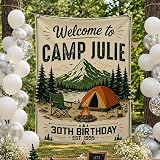 Custom Camp Bachelorette Banner Forest Green | Personalized Bach Party Backdrop with Name & Date | Vintage Night Camping Design | Glamping Girls Trip Decor | Made in USA