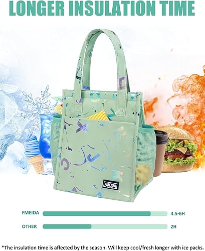 Vista 25 de Fmeida Lonchera aislada para mujeres y hombres, bolsas de almuerzo grandes de 9 litros con múltiples bolsillos, bolsa térmica reutilizable
