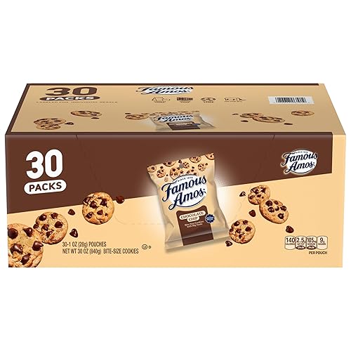 Famous Amos Original Recipe Galletas tamaño bocado de chispas de chocolate, caja de 30 unidades, 30 onzas