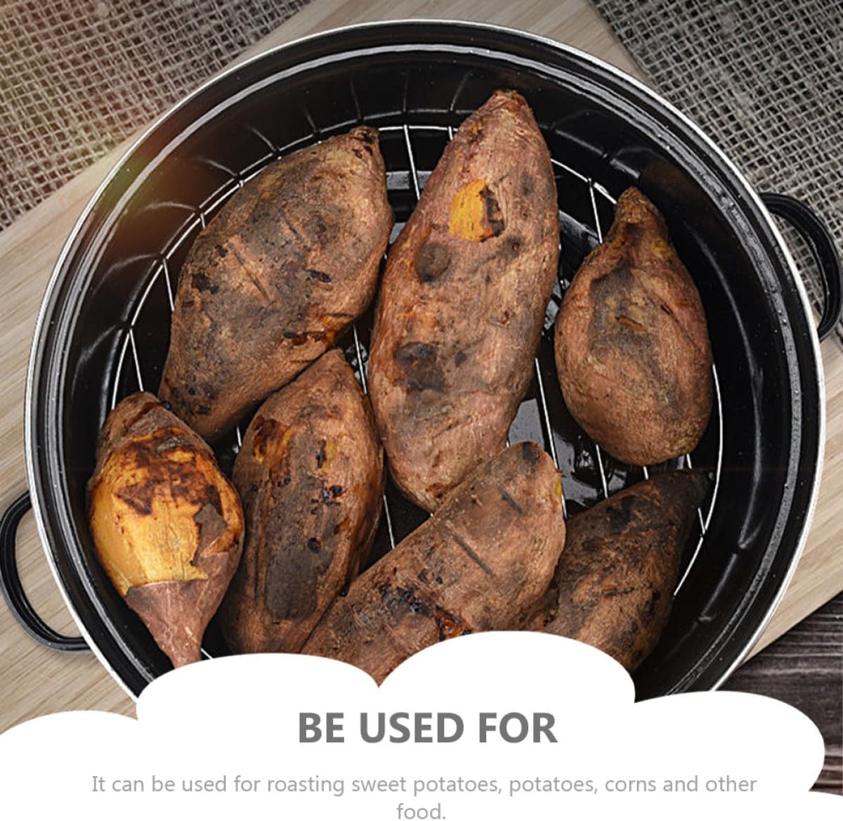 BESPORTBLE Covered Round Roaster Pan 28Cm Enamel Kitchen Roasted Pot for Sweet Potato and Chinese Chestnut Baking with Lid Home Cooking Barbecue Stove