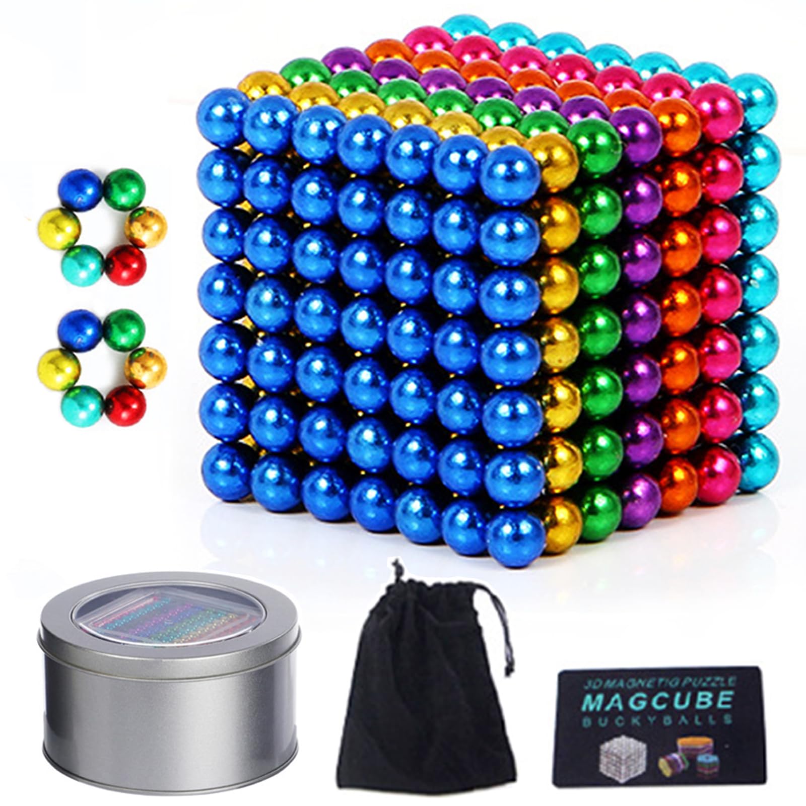 Uzelia 343 Pcs Juguetes Apilables Bolas de Colores Magnéticas 5mm, Juguetes Cubo Antiestres, Imanes de Bolitas con Caja y Bolsa de Almacenamiento, Regalo Escritorio para Aliviar el Estrés y Decoración